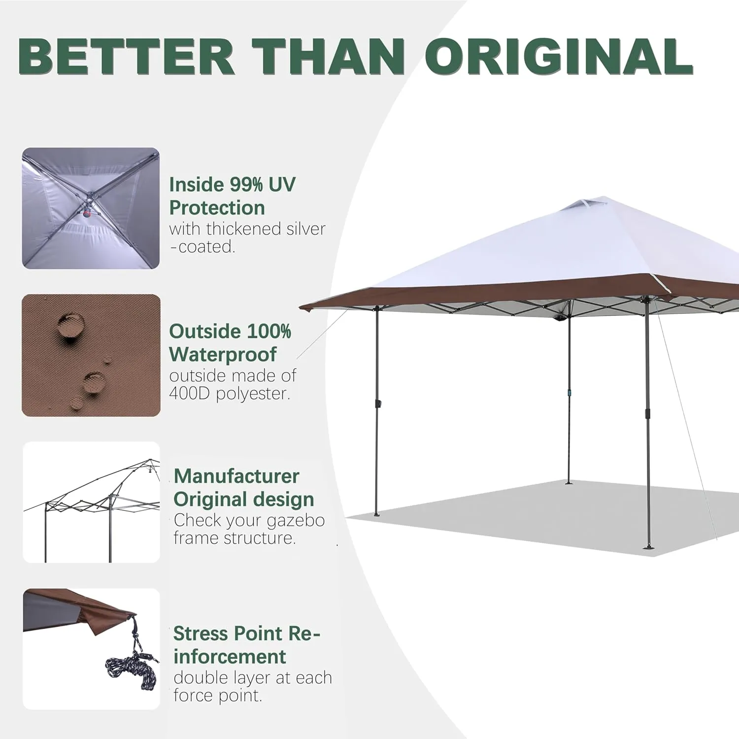 13x13 Canopy Replacement Top with Air Vent Silver Coated Fit for Coleman Oasis, CORE 13 FT x 13 FT Instant Pop Up Canopy Frame, (Brown)