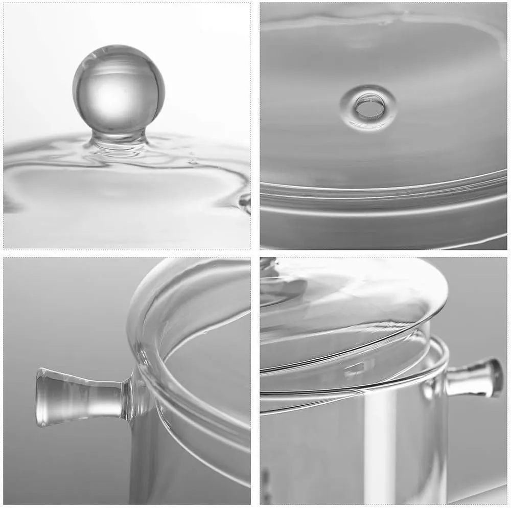 1400ml Glass Saucepan with Cover, Stovetop Cooking Pot and Pan with Lid and Handle Simmer Pot Clear Soup Pot, High Borosilicate Glass Cookware