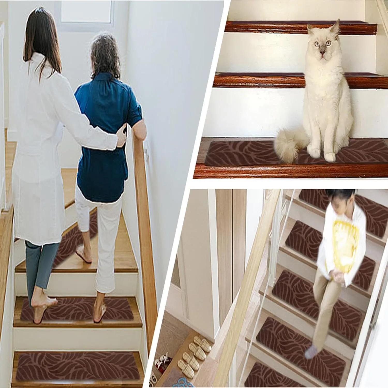 15 Pack 8" x 30" Carpet Stair Treads Non Slip for Wooden Steps Indoor Peel and Stick Stair Runners Rug Staircase Covers Strips Mats for Dogs Pads Grip Carpeted Cuttable Self Adhesive Removable Outdoor