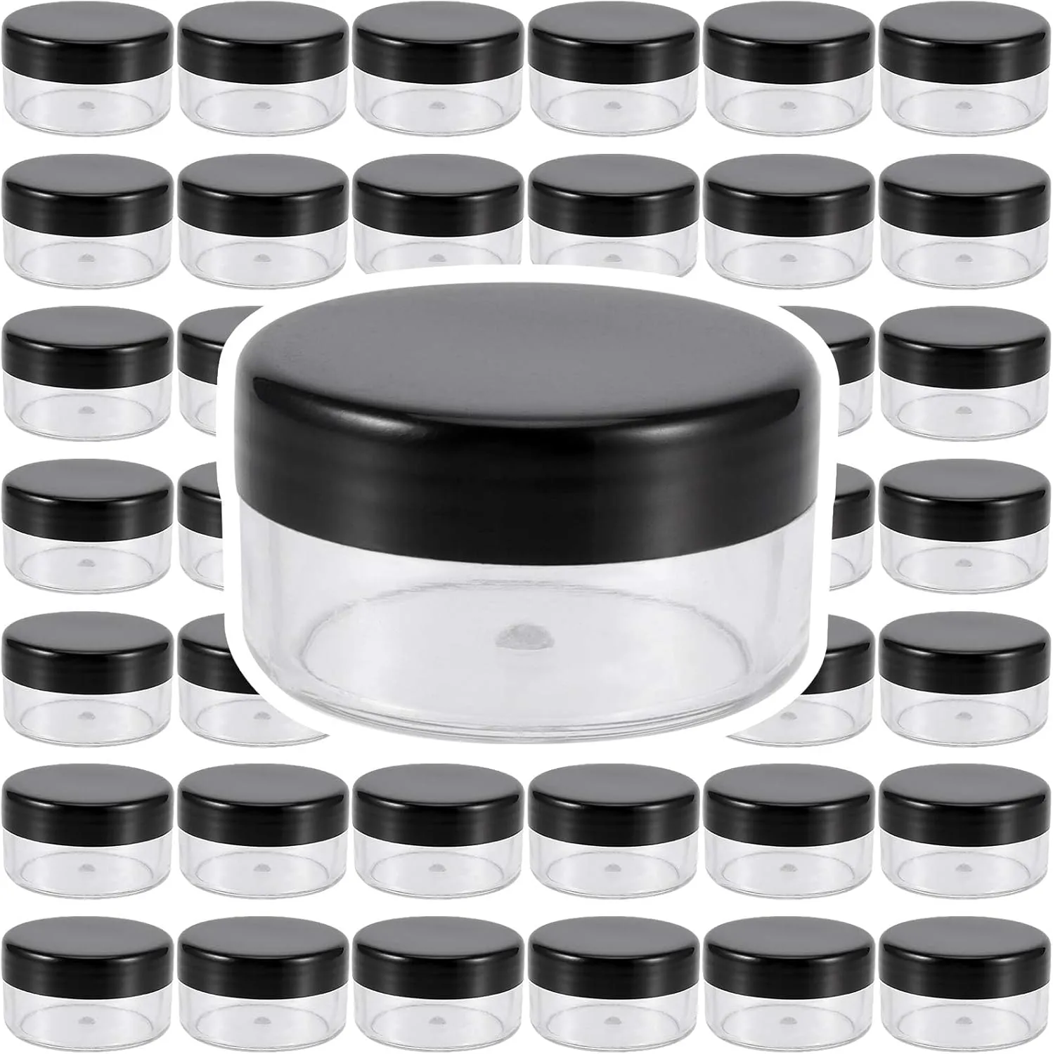 150 Pieces 10 Gram Plastic Cosmetic Sample Containers Jars with Black Lids, BPA Free, Small Lip Balm Containers, Clear Empty Lip Scrub Container for Creams and Lotions