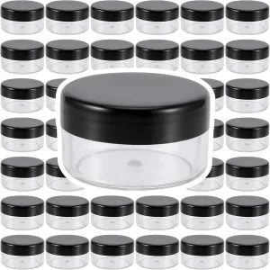 150 Pieces 10 Gram Plastic Cosmetic Sample Containers Jars with Black Lids, BPA Free, Small Lip Balm Containers, Clear Empty Lip Scrub Container for Creams and Lotions