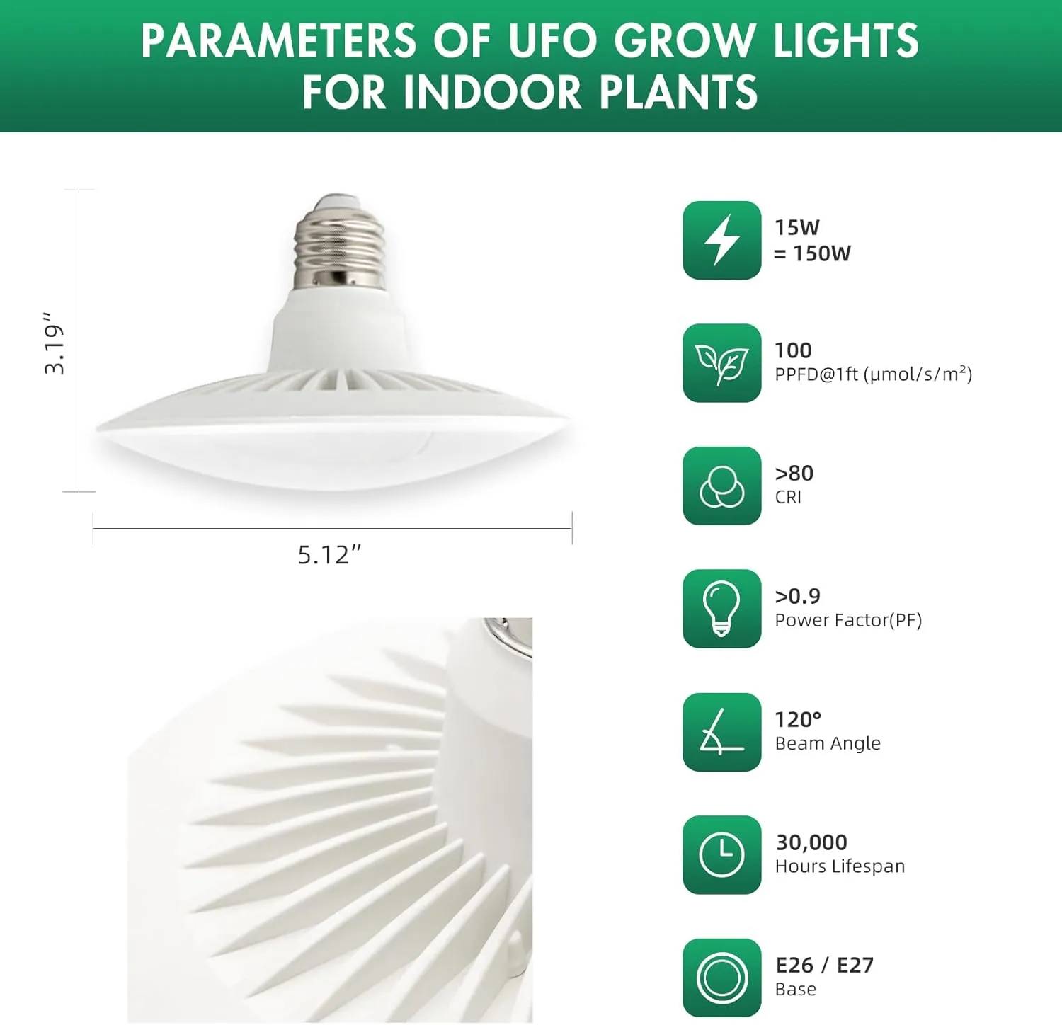 15W Hanging Plant Lights for Indoors led Grow Light Hanging Corner Hanging Plant Light PPFD Energy Saving for Greens Plant Grow Light Hanging 4000K Grow Lights for Indoor Plants