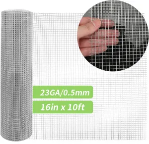 16'' x 10' 1/4 in Galvanized Wire Mesh Roll Chicken Wire Fence Roll for Chicken Pen/coop Fences, Screen mesh, Rabbit/Snake Fences, Poultry enclosures, Handicraft Making, etc. (23GA/0.5mm)