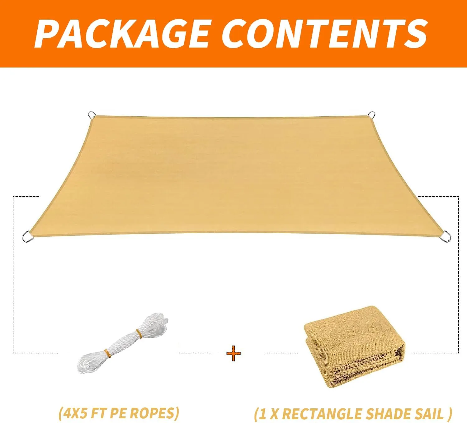 16' x 20' Rectangular Sun Sail Shades Canopy UV Block Outdoor Shades for Patio Garden Backyard Pergola Shade Cover Sand