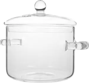 1.6L/57Fl Oz Glass Saucepan with Cover, Stovetop Cooking Pot with Lid and Handle Simmer Pot Clear Soup Pot with Lid, Soup, Milk, Baby Food