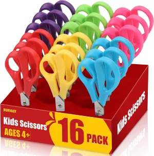 16Pack 5.5" Safety Small School Kids Student Round Blunt Tip Craft Scissors Bulk, Stainless Steel Blades Comfort Grip Scissors for Kid Children Kindergarten Cutting Paper