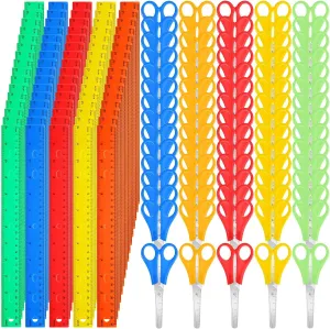 180 Pcs School Supplies Bulk with Safety Blunt Tip Student Scissors 12 Inch Plastic Rulers Back to School Kit for Student Classroom Office