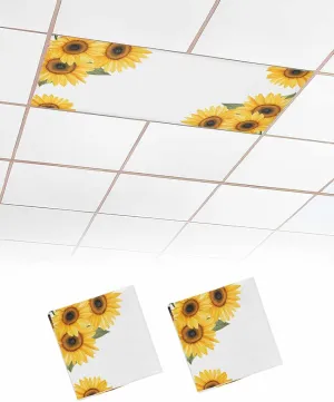 2 Pack Fluorescent Light Cover for Ceiling Lights, Sunflower Spring Magnetic Classroom Light Filters 4x2 Feet, Summer Pastoral Botanical Floral Decorative Ceiling Shade Panel for Office