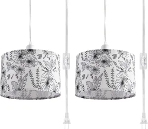 2 Pack Plug in Pendant Light, Hanging Light with 15Ft Clear Cord, On/Off Switch, Flower Fabric Lamp Shade, Hanging Light Fixture for Bedroom, Kitchen, Living Room, Dining Table
