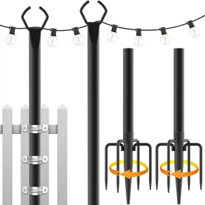 2 Pack String Light Poles,10 Ft Light Poles for Outside String Lights,Outdoor Lights Pole with Fork,Metal Poles Stand for Patio Deck Backyard