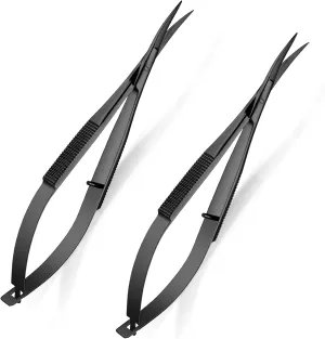 2-Piece 4.7 Inch Embroidery Scissors - Spring Action, Curved Tip Eyebrow & Craft Scissors (Stainless Steel, Black)