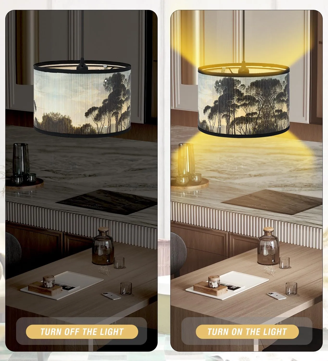 2 Piece Bamboo Pendant Light,Boho Hanging Lights with Plug in Cord （15ft）,Plug in Pendant Light with Pattern,Bohemian Hanging Lamps for Bedrooms Living Room Decor Bamboo lamp Shade Kitchen