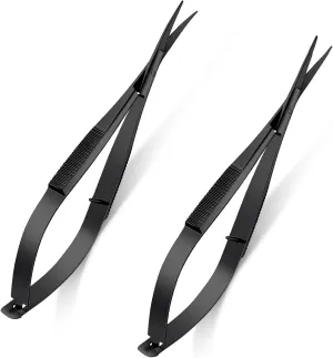 2 Pieces 4.7 Inch Stainless Steel Spring Scissors Embroidery Sewing Snips Scissors Eyebrow Trimming Scissor Curved Tip Thread Scissor for Ear Nose Mustache, 2 Styles (Black)