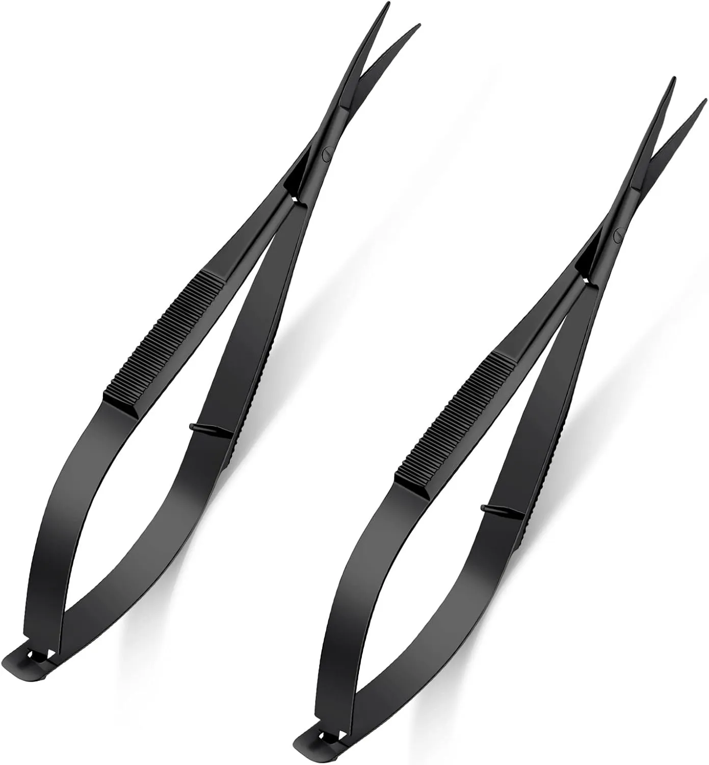 2 Pieces 4.7 Inch Stainless Steel Spring Scissors Embroidery Sewing Snips Scissors Eyebrow Trimming Scissor Curved Tip Thread Scissor for Ear Nose Mustache, 2 Styles (Black)