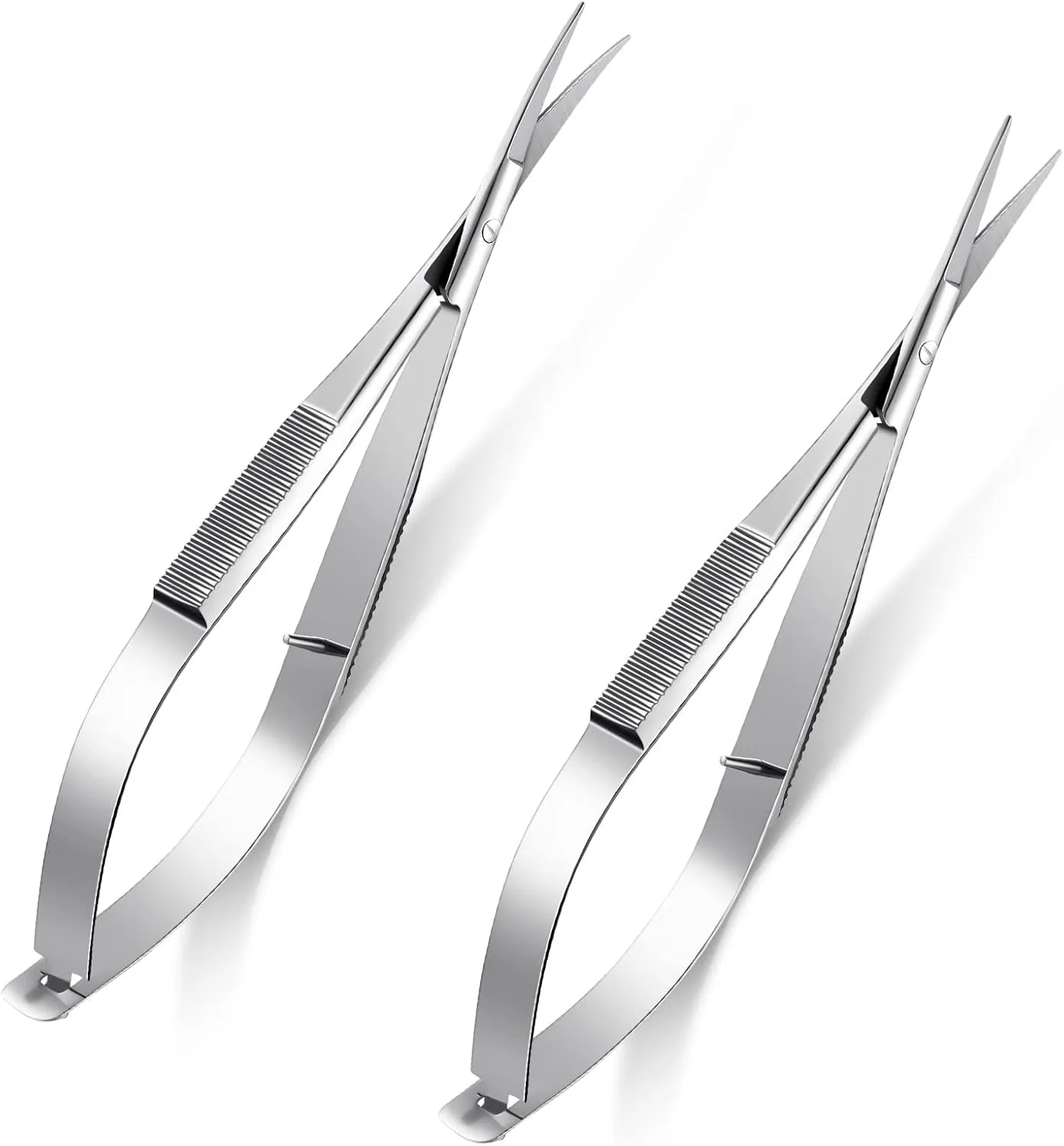 2 Pieces 4.7 Inch Stainless Steel Spring Scissors Embroidery Sewing Snips Scissors Eyebrow Trimming Scissor Curved Tip Thread Scissor for Ear Nose Mustache, 2 Styles (Silver)