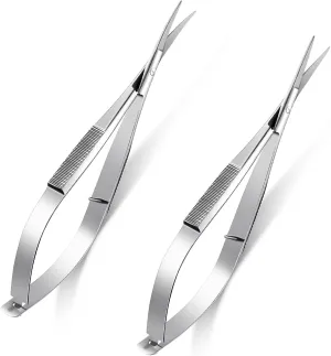 2 Pieces 4.7 Inch Stainless Steel Spring Scissors Embroidery Sewing Snips Scissors Eyebrow Trimming Scissor Curved Tip Thread Scissor for Ear Nose Mustache, 2 Styles (Silver)