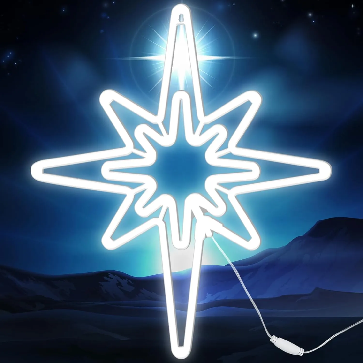 20 x 17.32 Inches LED Lighted Bethlehem Star Christmas Light, Christmas Silhouette Window Light Hanging Christmas Star Wall Decor Plug in Star of Bethlehem Outdoor Lights Tree (Cool White)
