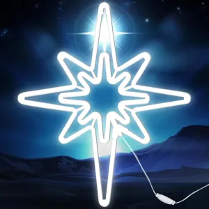 20 x 17.32 Inches LED Lighted Bethlehem Star Christmas Light, Christmas Silhouette Window Light Hanging Christmas Star Wall Decor Plug in Star of Bethlehem Outdoor Lights Tree (Cool White)