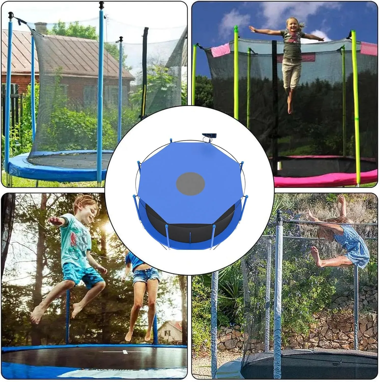 2024 Upgraded Trampoline Sunshade Cover, Regular Octagon Trampoline Canopy Awning Outdoor Trampoline Cover Trampoline Accessories(Blue,14ft-6 Poles)