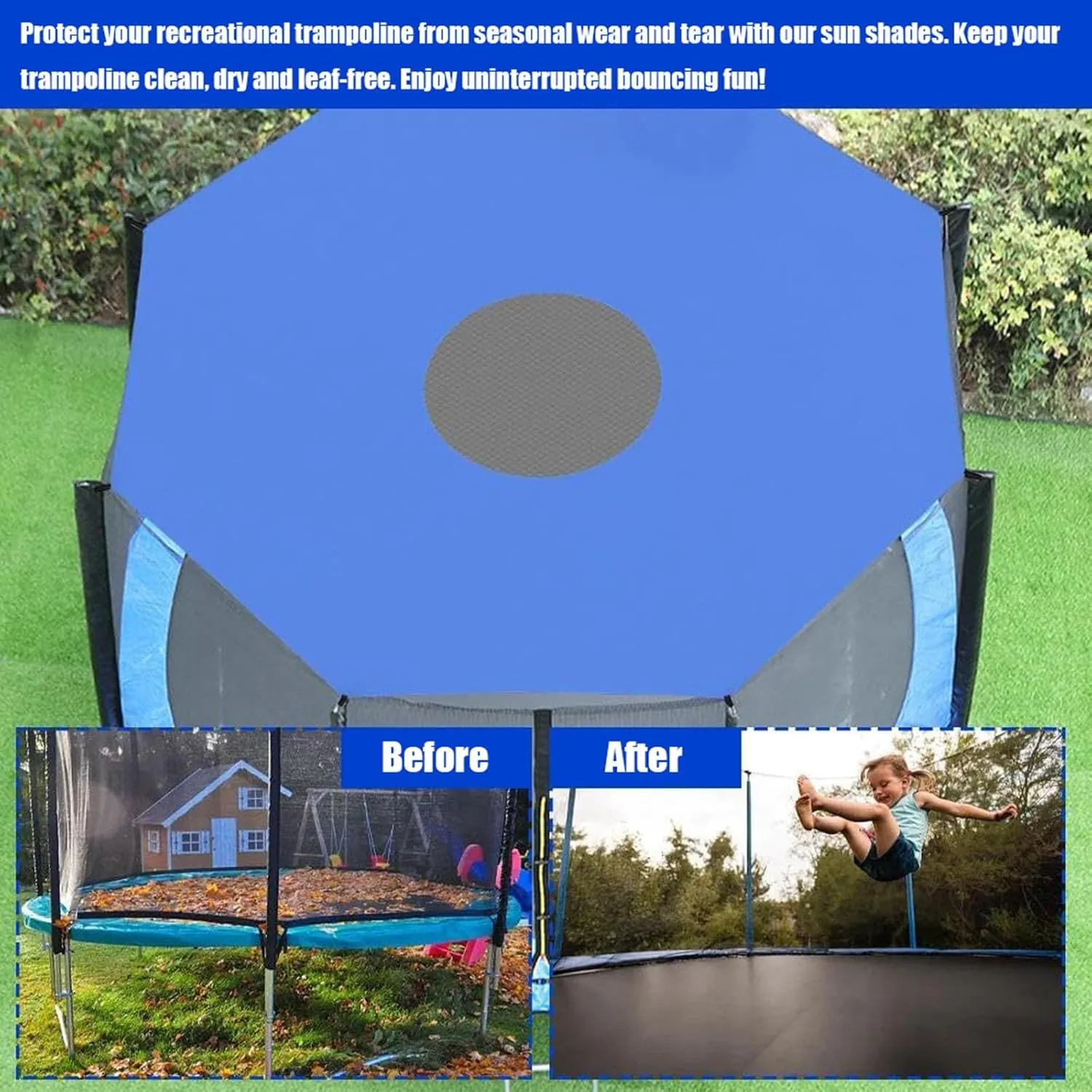 2024 Upgraded Trampoline Sunshade Cover, Regular Octagon Trampoline Canopy Awning Outdoor Trampoline Cover Trampoline Accessories(Blue,14ft-6 Poles)