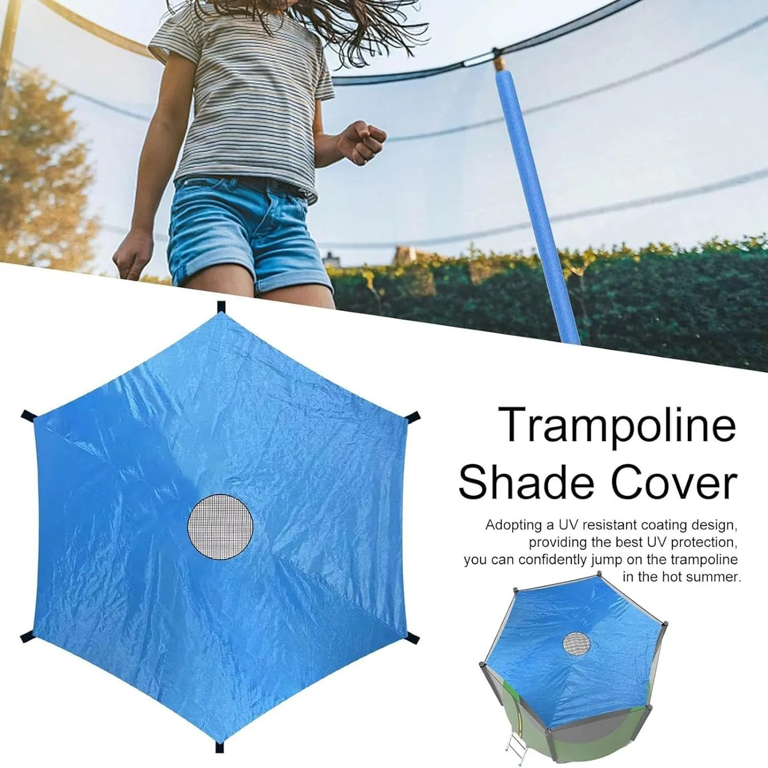 2024 Upgraded Trampoline Sunshade Cover, Regular Octagon Trampoline Canopy Awning Outdoor Trampoline Cover Trampoline Accessories(Blue,14ft-6 Poles)