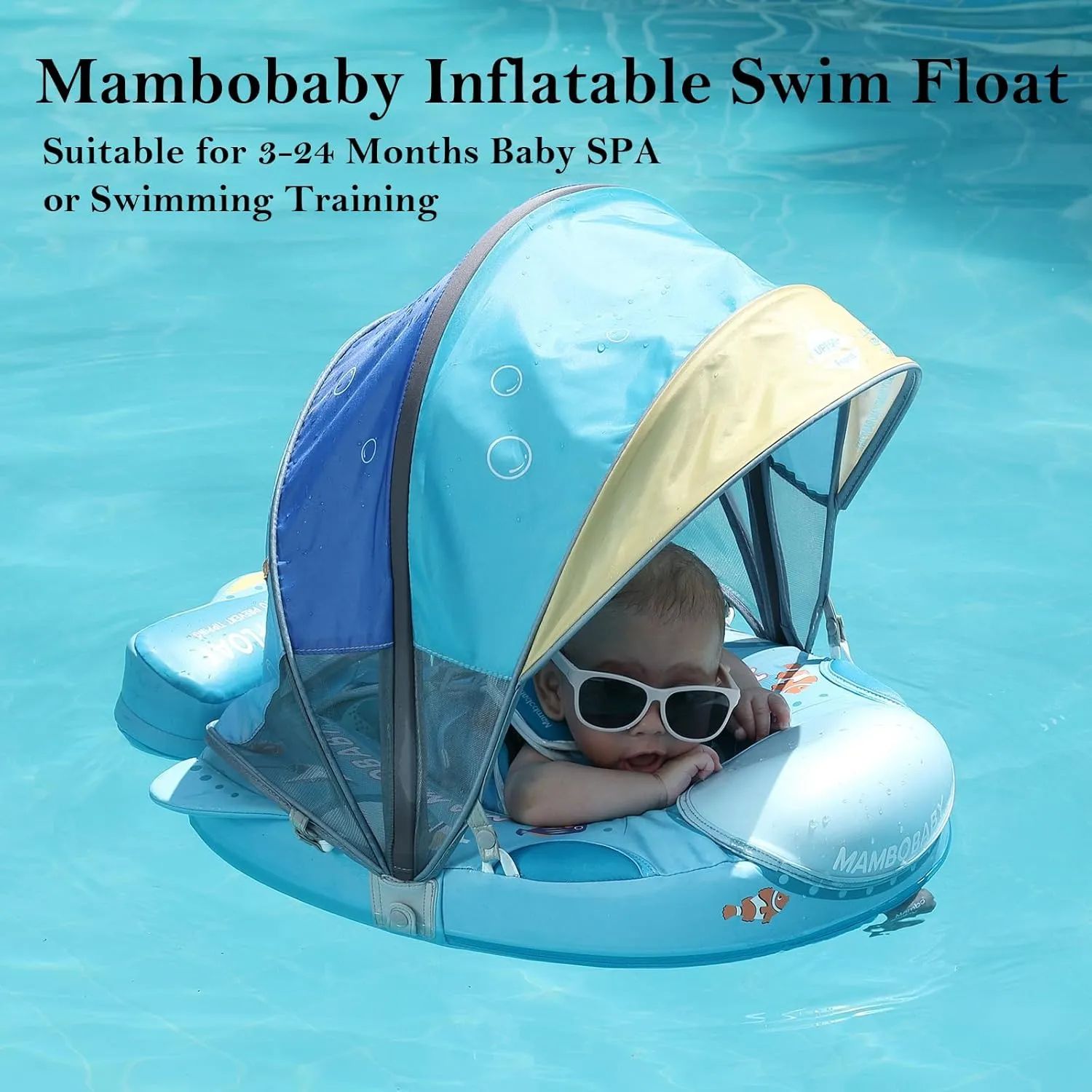 2025 New Mambobaby Float, Baby Floats with Canopy for Waist Swimming Ring Non-Inflatable Pool Floats with Adjustable Safety Strap &Upgrade Add Tail for Infant Toddler 3-24 Months (Submarine)
