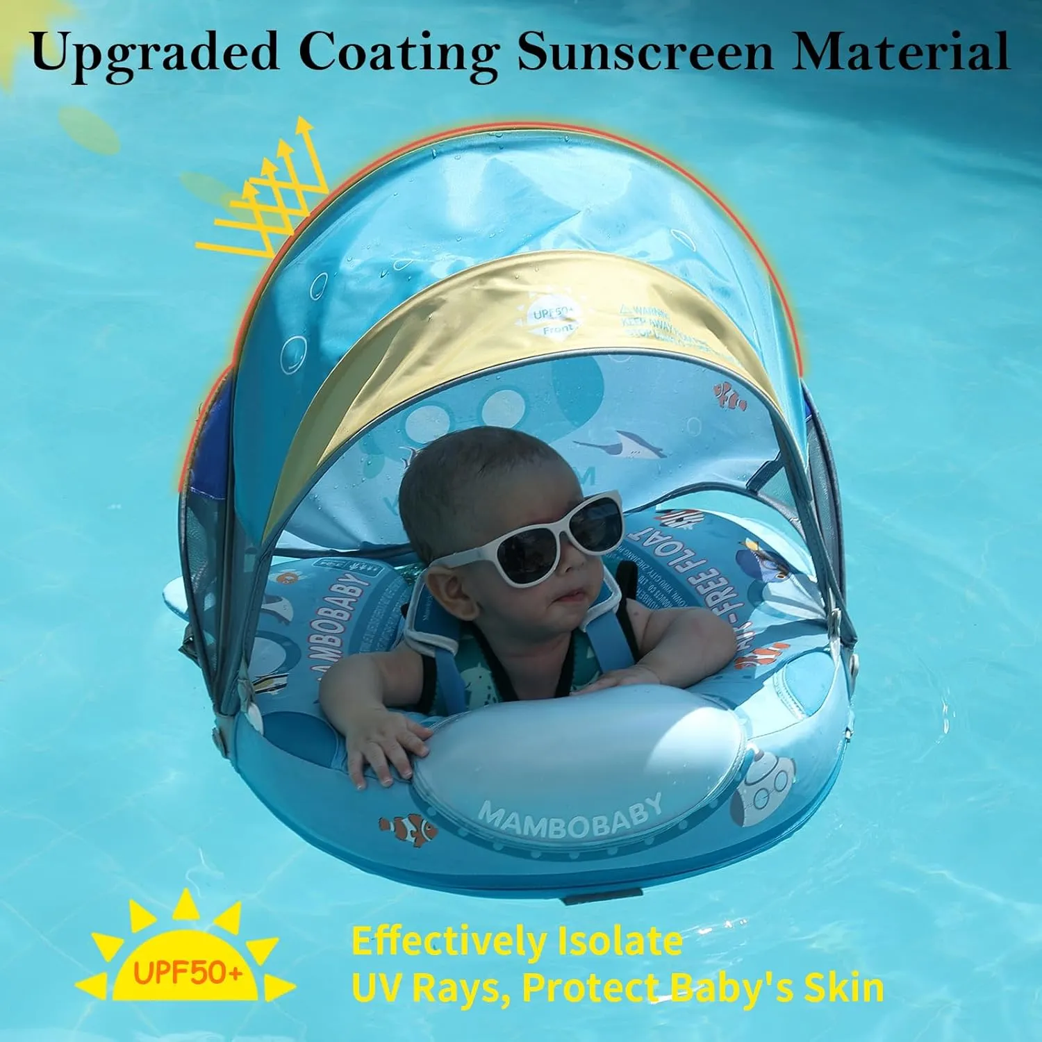 2025 New Mambobaby Float, Baby Floats with Canopy for Waist Swimming Ring Non-Inflatable Pool Floats with Adjustable Safety Strap &Upgrade Add Tail for Infant Toddler 3-24 Months (Submarine)