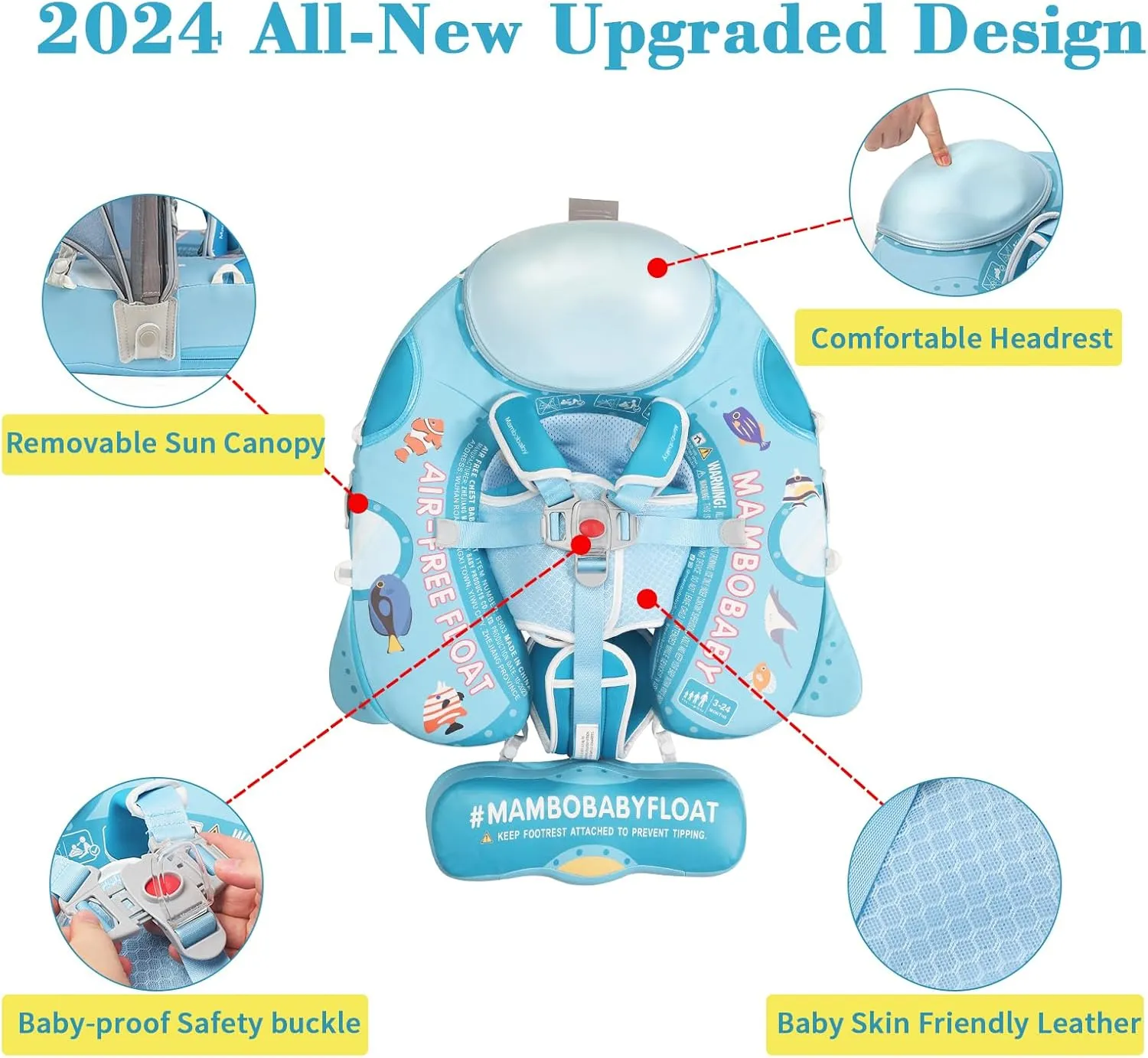 2025 New Mambobaby Float, Baby Floats with Canopy for Waist Swimming Ring Non-Inflatable Pool Floats with Adjustable Safety Strap &Upgrade Add Tail for Infant Toddler 3-24 Months (Submarine)