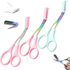 2025 New Non - Slip Eyebrow Scissors With Comb - Stainless Steel, For All (Black)​(3Pcs a)