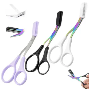 2025 New Non - Slip Eyebrow Scissors With Comb - Stainless Steel, For All (Black)​(3Pcs b)