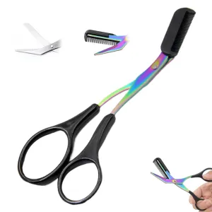 2025 New Non - Slip Eyebrow Scissors With Comb - Stainless Steel, For All (Black)​(B)