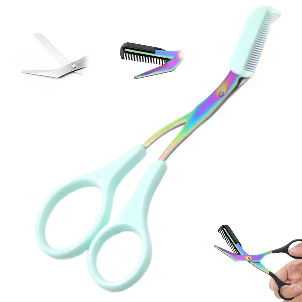 2025 New Non - Slip Eyebrow Scissors With Comb - Stainless Steel, For All (Black)​(Blue)