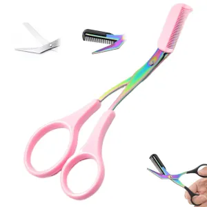 2025 New Non - Slip Eyebrow Scissors With Comb - Stainless Steel, For All (Black)​(Pink)