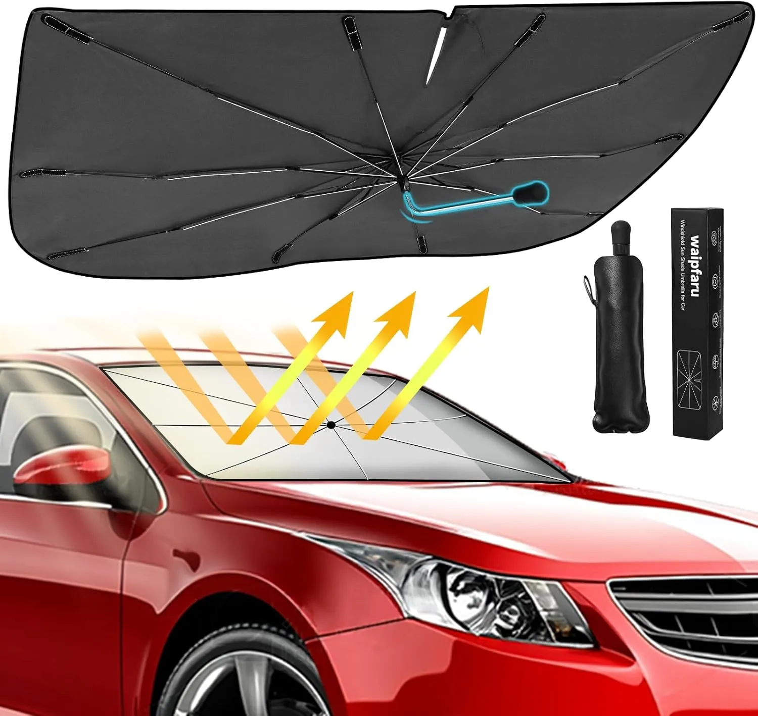2025 Upgraded Waipfaru Windshield Sun Shade Umbrella [Ten Layers of nanoscale Insulation] Sun Shade for car Windshield UV Resistant,Car Window Shades with Airbag Assembly Protect Interior, Small