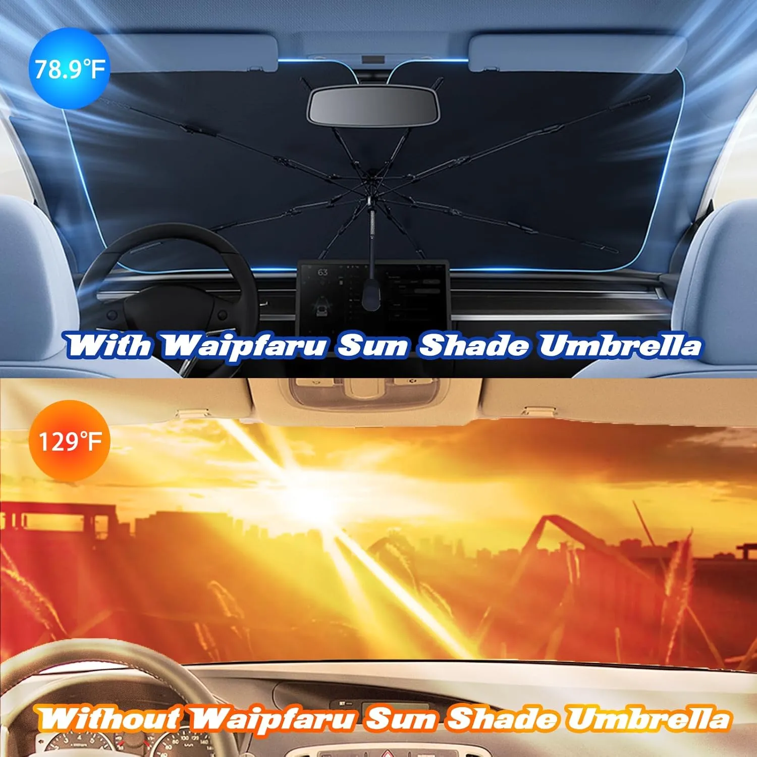 2025 Upgraded Waipfaru Windshield Sun Shade Umbrella [Ten Layers of nanoscale Insulation] Sun Shade for car Windshield UV Resistant,Car Window Shades with Airbag Assembly Protect Interior, Small