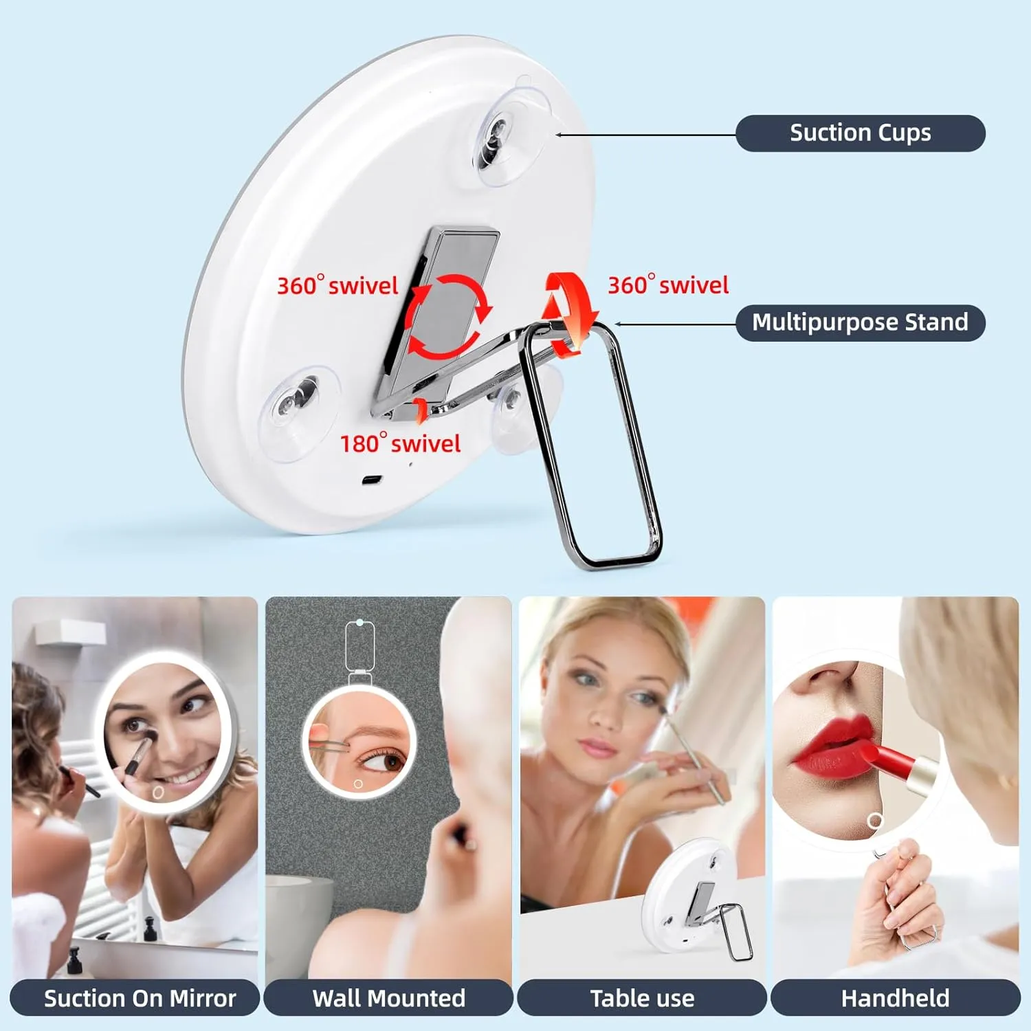 20X Magnifying Mirror with Lights, 6'' Makeup Magnified Mirror 20X High Magnification with Suction Cups & Table Stand, Travel Magnification with Tweezers and Scissors Set for Women/Men