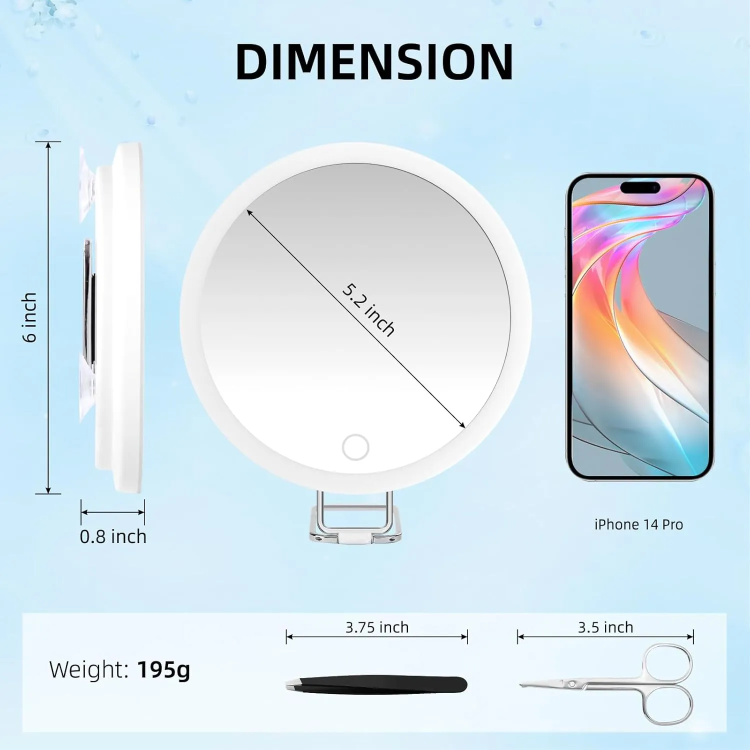 20X Magnifying Mirror with Lights, 6'' Makeup Magnified Mirror 20X High Magnification with Suction Cups & Table Stand, Travel Magnification with Tweezers and Scissors Set for Women/Men