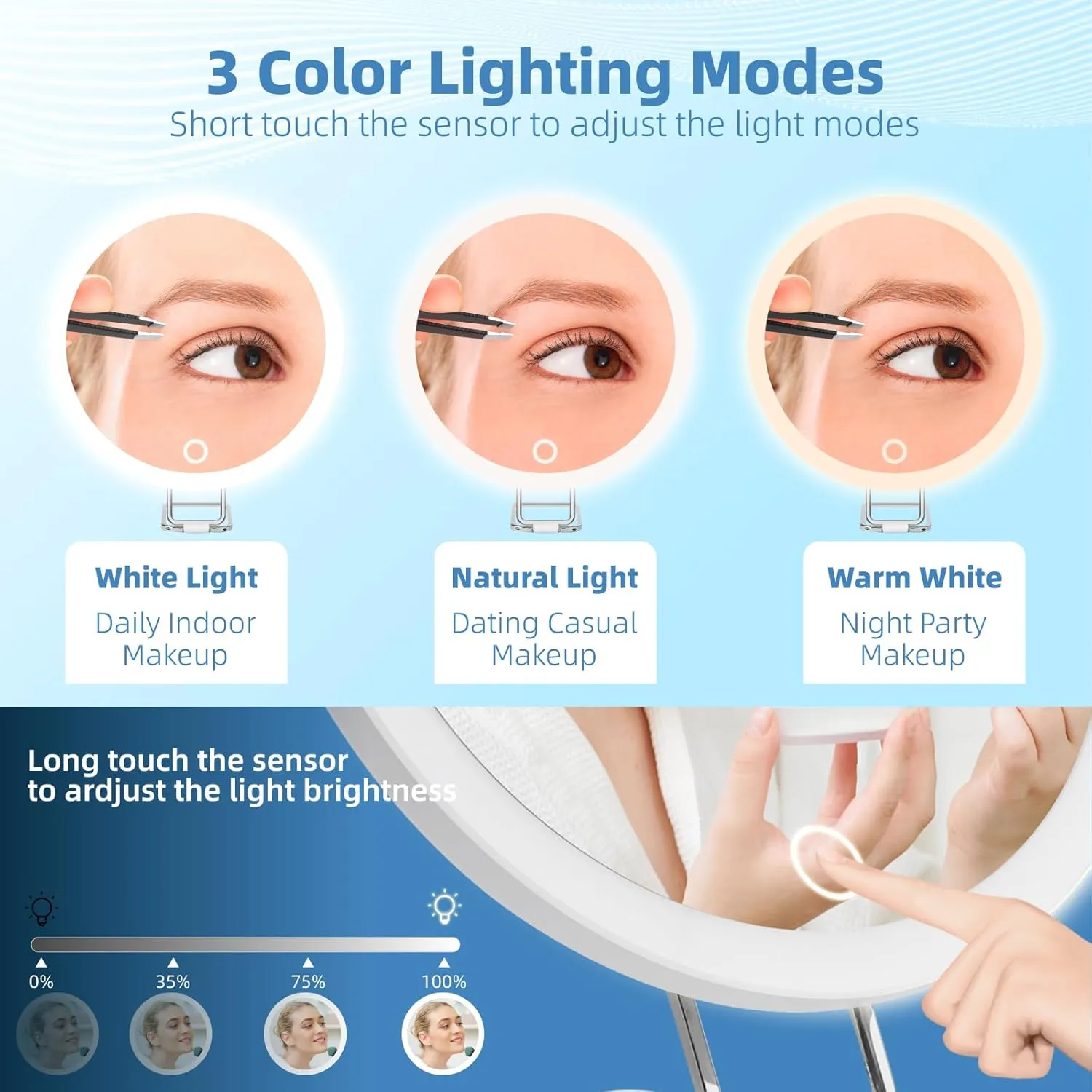 20X Magnifying Mirror with Lights, 6'' Makeup Magnified Mirror 20X High Magnification with Suction Cups & Table Stand, Travel Magnification with Tweezers and Scissors Set for Women/Men