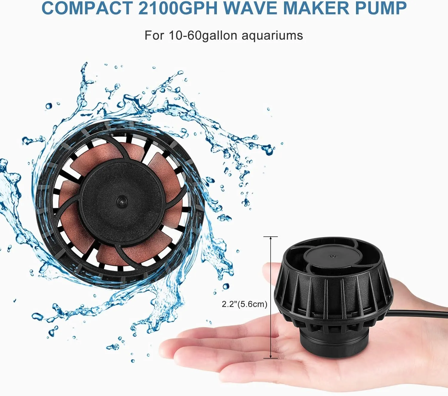 2100GPH Aquarium Wave Maker with Controller Mini DC 24V 12W Powerhead with Magnetic Mounting, Wavemaker with LED Display for 30 to 60 Gallon Tank