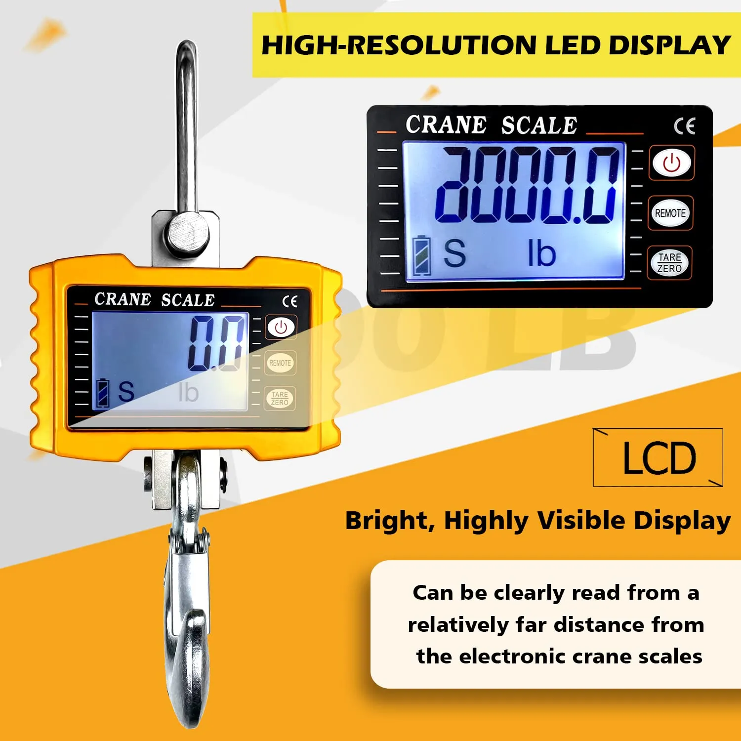 2200lb Digital Crane Scale High Precision Heavy Duty Industrial Hanging Scale with Remote Control Aluminum Case CE Certified Electronic Weighing Crane Scale, for Garage Farm Hunting Fishing