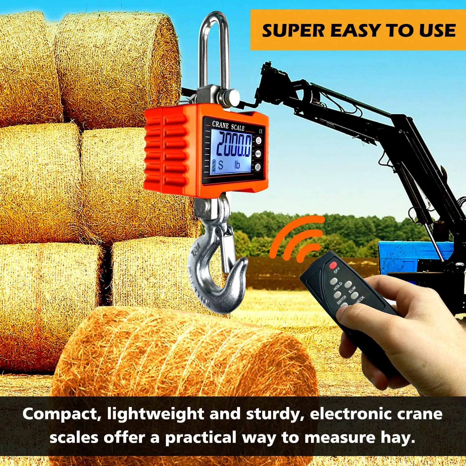 2200lb Digital Crane Scale High Precision Heavy Duty Industrial Hanging Scale with Remote Control Aluminum Case CE Certified Electronic Weighing Crane Scale, for Garage Farm Hunting (Orange)
