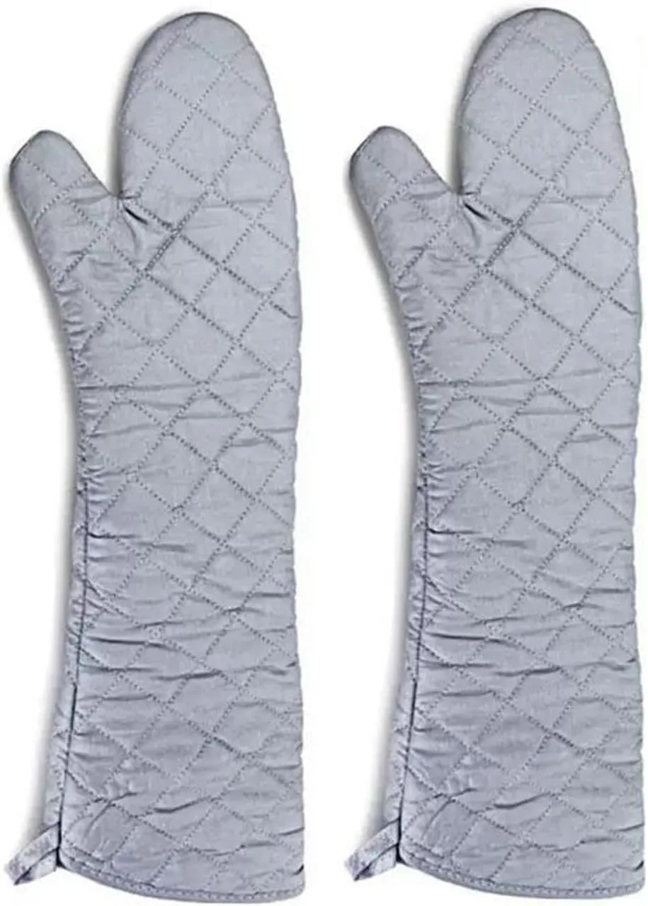 24 Inch Extra Long Oven Mitts Heat Resistant Cotton Lining Oven Thick Gloves Kitchen Food Service Mittens for Pot Holders Cooking Baking BBQ (24 Inch Silver -1pair)