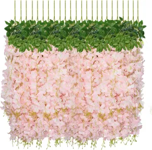 24 PCS Wisteria Hanging Flowers, 3.6ft Fake Wisteria Vines Artificial Wisteria Garland Silk Flower String for Wedding Arch Garden Party Home Ceiling Wall Backdrop Tent Decoration (Light Pink)