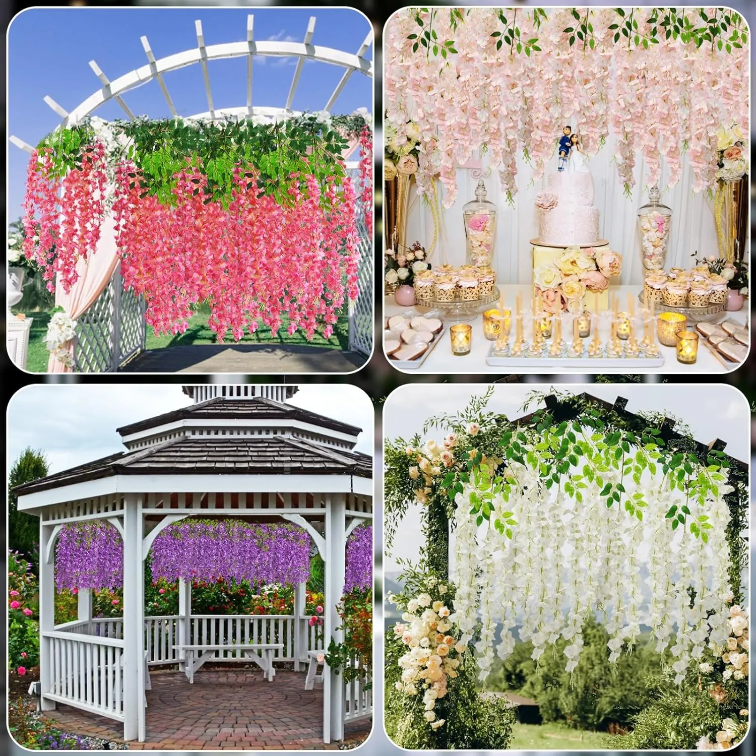 24 PCS Wisteria Hanging Flowers, 3.6ft Fake Wisteria Vines Artificial Wisteria Garland Silk Flower String for Wedding Arch Garden Party Home Ceiling Wall Backdrop Tent Decoration (Light Pink)