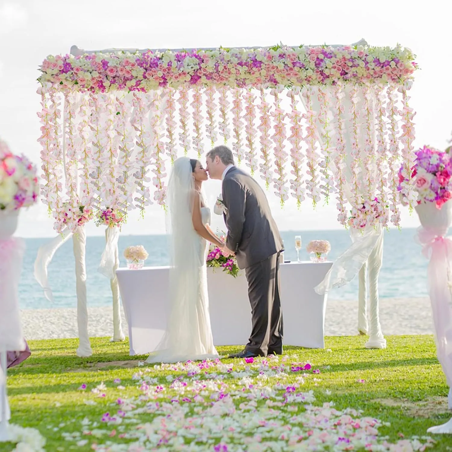 24 PCS Wisteria Hanging Flowers, 3.6ft Fake Wisteria Vines Artificial Wisteria Garland Silk Flower String for Wedding Arch Garden Party Home Ceiling Wall Backdrop Tent Decoration (Light Pink)