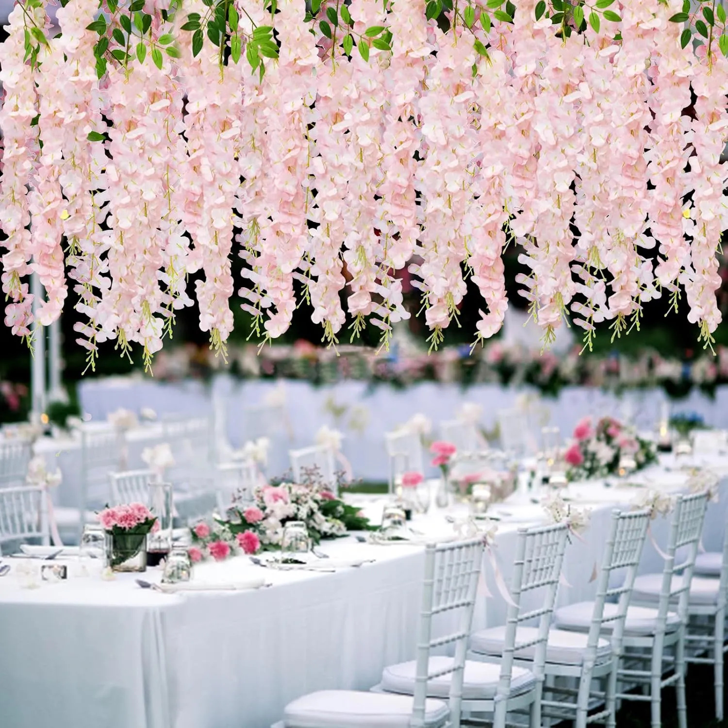 24 PCS Wisteria Hanging Flowers, 3.6ft Fake Wisteria Vines Artificial Wisteria Garland Silk Flower String for Wedding Arch Garden Party Home Ceiling Wall Backdrop Tent Decoration (Light Pink)