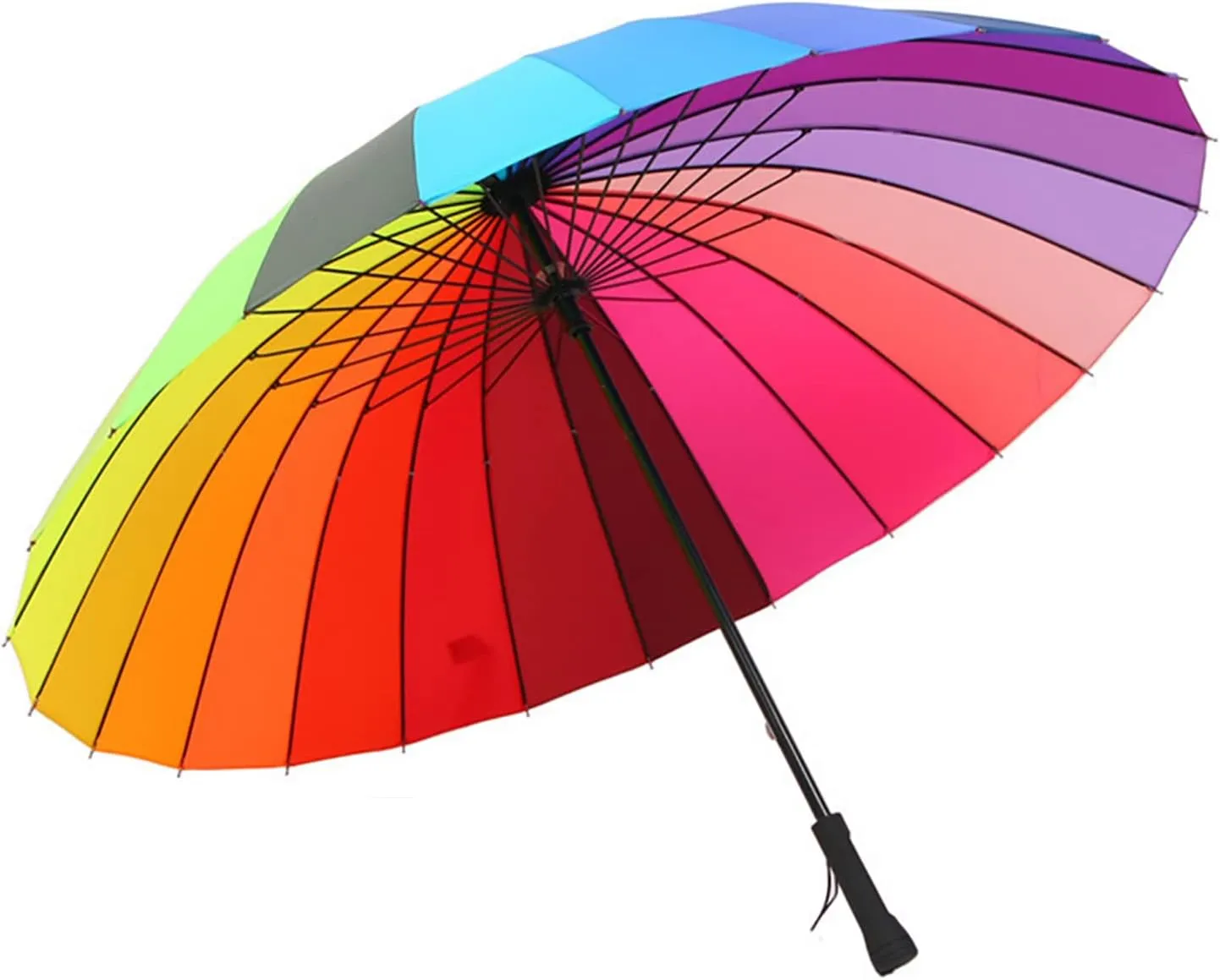 24k Color Rainbow Umbrella Fashion Long Handle Straight Anti-UV Sun/Rain Stick Umbrella Manual Big Parasol