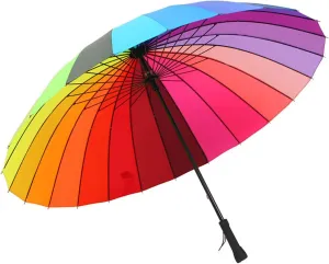 24k Color Rainbow Umbrella Fashion Long Handle Straight Anti-UV Sun/Rain Stick Umbrella Manual Big Parasol