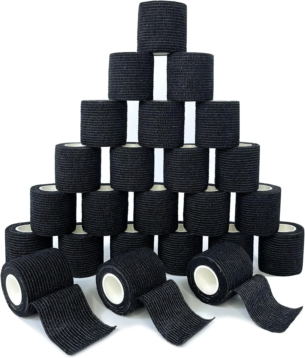 [24Pack 2" x5 Yards] Carbou-Self Adhesive Bandages Sports Wrap, Athletic Elastic Cohesive Bandage for Sports, Injuries, Treatments, and Recovery, First Aid Tape Vet Wrap for Cat, Dog Black