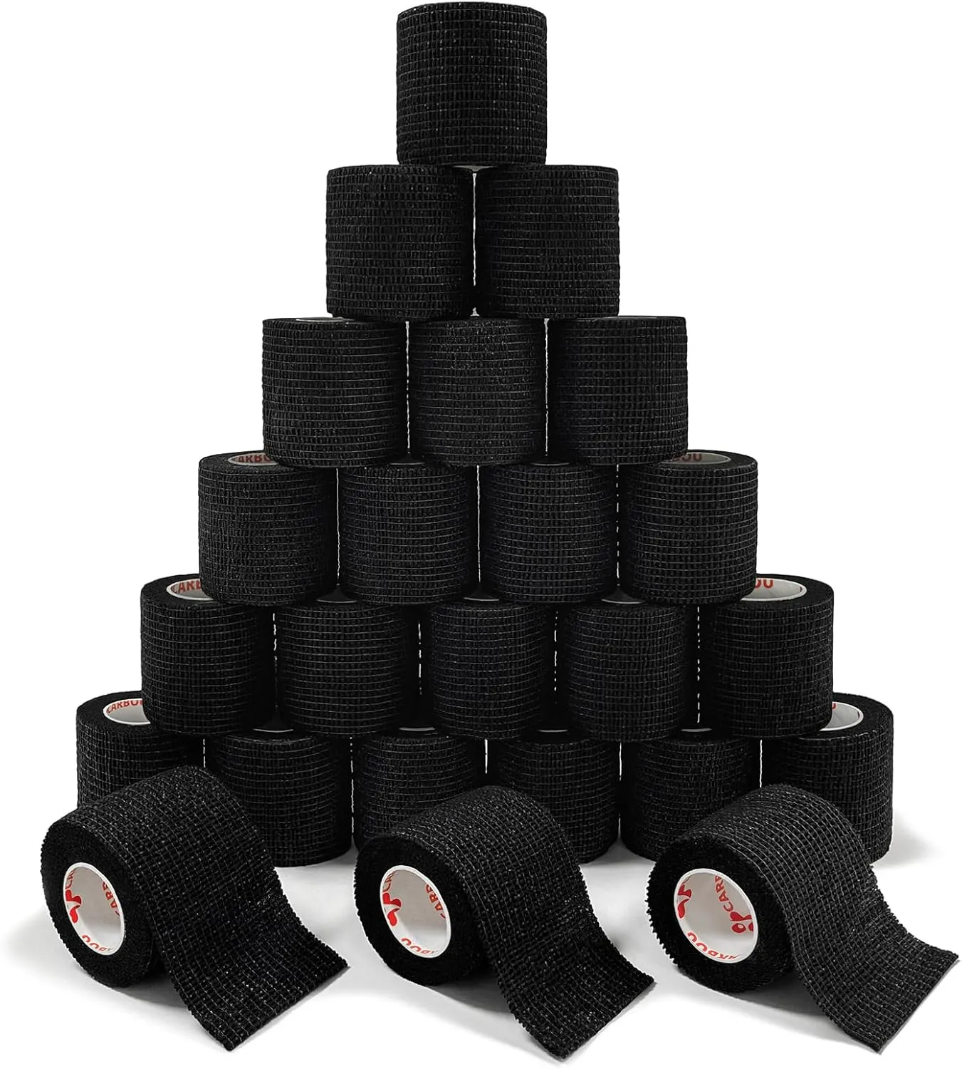 [24Pack 2" x5 Yards] Carbou-Self Adhesive Bandages Sports Wrap, Athletic Elastic Cohesive Bandage for Sports, Injuries, Treatments, and Recovery, First Aid Tape Vet Wrap for Cat, Dog Black
